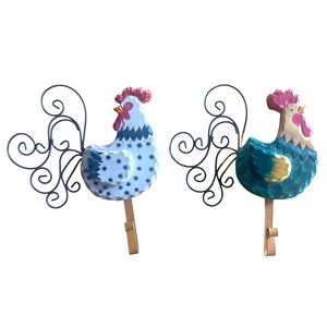 Cute ceramic Hen and roster decore hook for kitchen or bathroom towels.